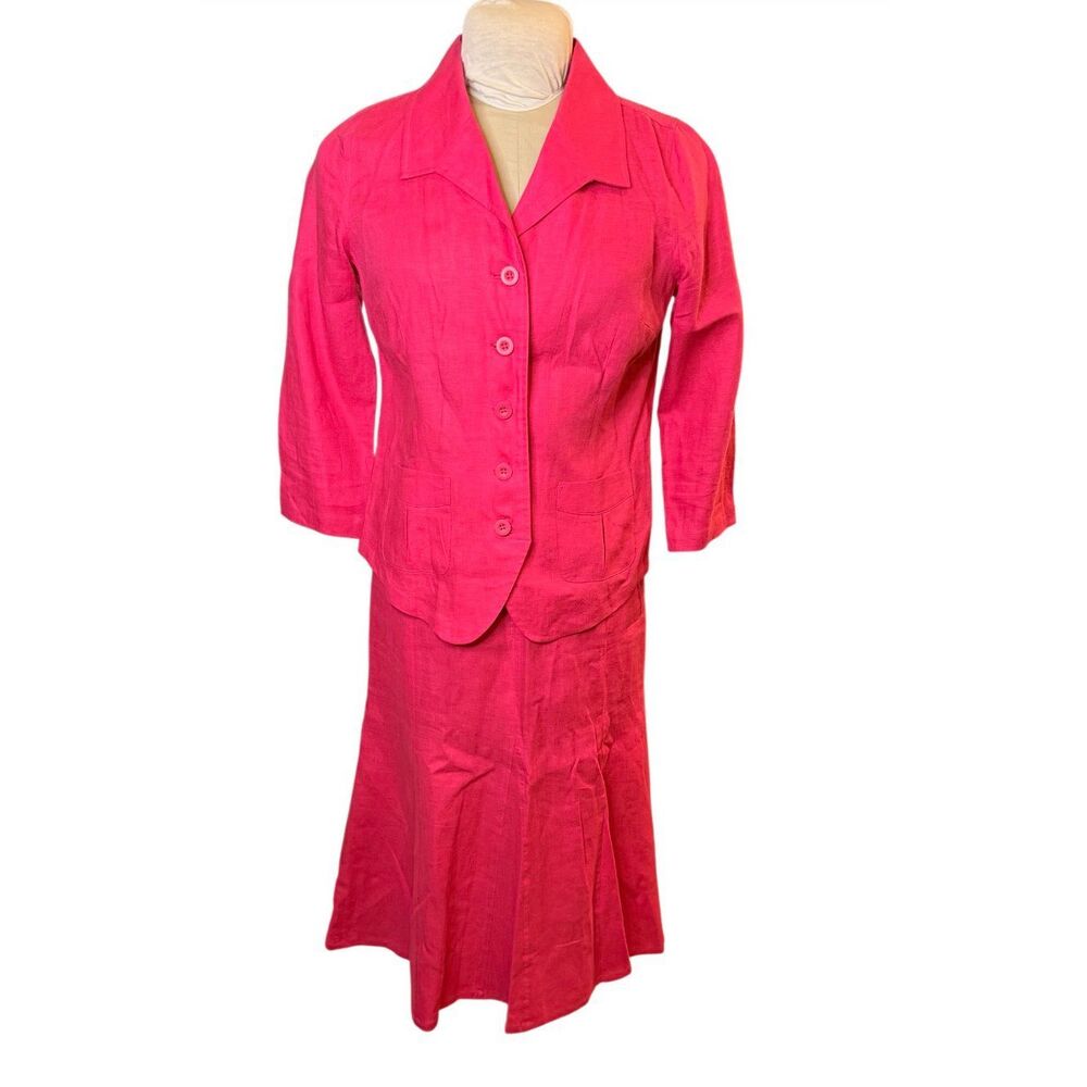 Kim Rogers Linen Skirt Suit Bright Pink Sz. 8
